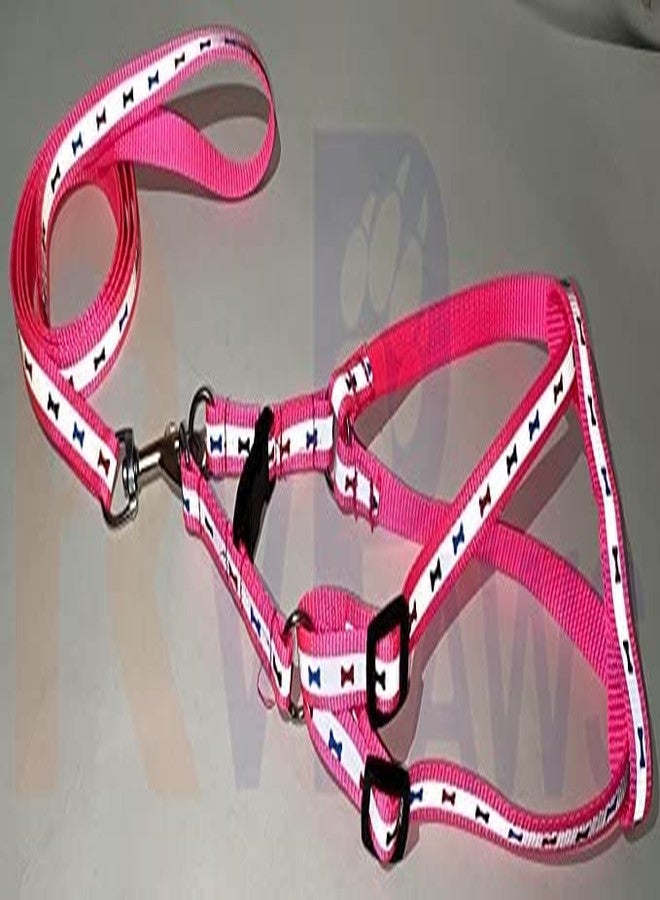 Pups&Pets Adjustable15 MM Printed and Reflective Nylon Harness & Leash Set for Small Dogs & Puppies (Pink) - Image 4